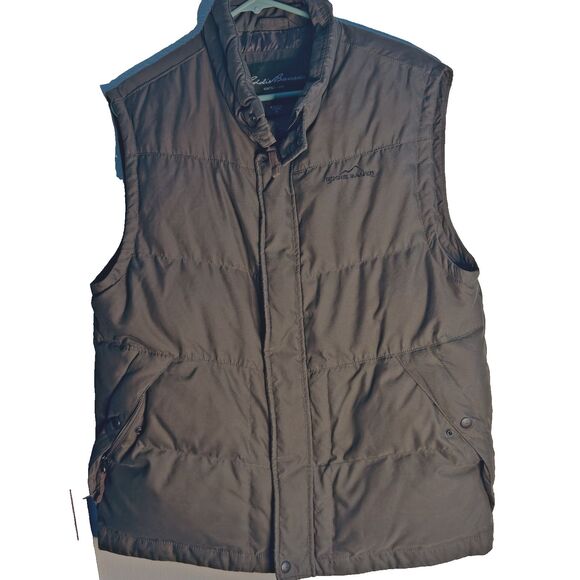 Eddie Bauer Vest Mens Large Green Olive Goose Down Puffer Zip Quilted gorpcore - Picture 1 of 11